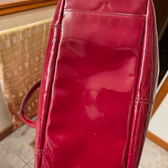 Coach Crimson Red Patent Leather Embossed Tote - Picture 4 of 7